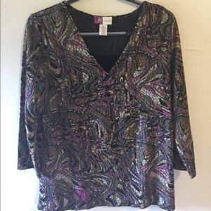 JM Collection Paisley Crossover V Neck Shirt Large